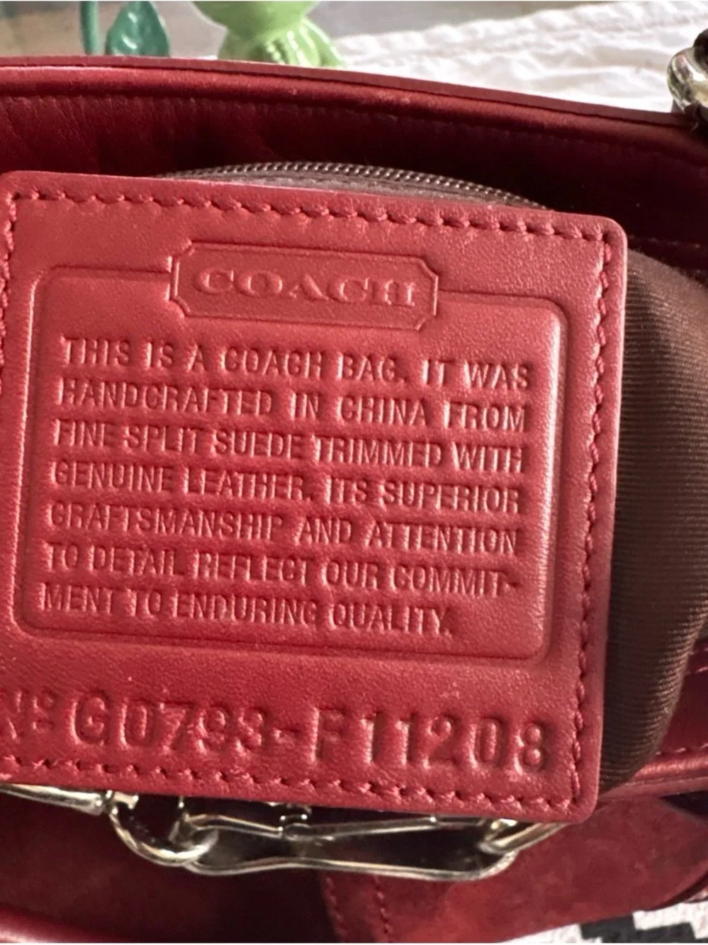 Coach Red Suede & Leather Satchel with Silver Hardware